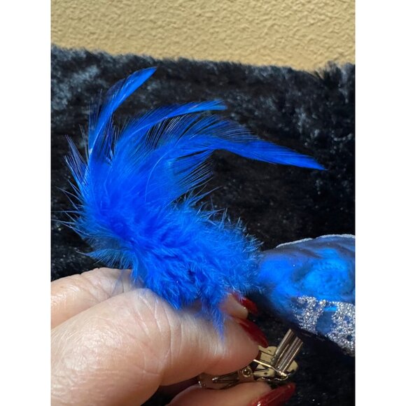 Vintage Blue Bird Clip-On Ornament With Glitter Accents & Feather Tail - Picture 6 of 10